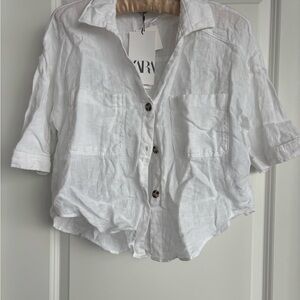 BNWT White cropped linen t-shirt